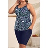 Plus Size Tankini Swimsuits – Athletic Two Piece Bathing Suits with Short for Women Swimwear with Pockets(Blue Floral)