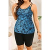 Plus Size Tankini Swimsuits – Athletic Two Piece Bathing Suits with Short for Women Swimwear with Pockets(Blue Paisley)