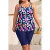 Plus Size Tankini Swimsuits – Athletic Two Piece Bathing Suits with Short for Women Swimwear with Pockets(Colorful Floral)