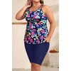 Plus Size Tankini Swimsuits – Athletic Two Piece Bathing Suits with Short for Women Swimwear with Pockets(Colorful Floral)