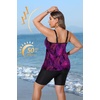 Plus Size Tankini Swimsuits – Athletic Two Piece Bathing Suits with Short for Women Swimwear with Pockets(Purple Leaves)