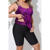 Plus Size Tankini Swimsuits – Athletic Two Piece Bathing Suits with Short for Women Swimwear with Pockets(Purple Leaves)