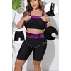 Plus Size Tankini Swimsuits – Athletic Two Piece Bathing Suits with Short for Women Swimwear with Pockets(Purple Leaves)