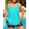 Plus Size Tankini Swimsuits – Women Two Piece Tankini Top with Shorts Flowy Swimsuit 2025 Bathing Suits(Aqua and Blue Floral)