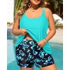 Plus Size Tankini Swimsuits – Women Two Piece Tankini Top with Shorts Flowy Swimsuit 2025 Bathing Suits(Aqua and Blue Floral)