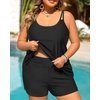 Plus Size Tankini Swimsuits – Women Two Piece Tankini Top with Shorts Flowy Swimsuit 2025 Bathing Suits(Black)