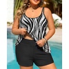 Plus Size Tankini Swimsuits – Women Two Piece Tankini Top with Shorts Flowy Swimsuit 2025 Bathing Suits(Black Stripe)