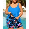 Plus Size Tankini Swimsuits – Women Two Piece Tankini Top with Shorts Flowy Swimsuit 2025 Bathing Suits(Blue Floral)