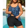 Plus Size Tankini Swimsuits – Women Two Piece Tankini Top with Shorts Flowy Swimsuit 2025 Bathing Suits(Blue Paisley)