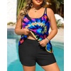 Plus Size Tankini Swimsuits – Women Two Piece Tankini Top with Shorts Flowy Swimsuit 2025 Bathing Suits(Colorful Tie Dye)
