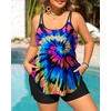 Plus Size Tankini Swimsuits – Women Two Piece Tankini Top with Shorts Flowy Swimsuit 2025 Bathing Suits(Colorful Tie Dye)