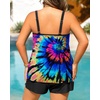 Plus Size Tankini Swimsuits – Women Two Piece Tankini Top with Shorts Flowy Swimsuit 2025 Bathing Suits(Colorful Tie Dye)