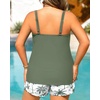Plus Size Tankini Swimsuits – Women Two Piece Tankini Top with Shorts Flowy Swimsuit 2025 Bathing Suits(Green Palm Tree)