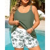 Plus Size Tankini Swimsuits – Women Two Piece Tankini Top with Shorts Flowy Swimsuit 2025 Bathing Suits(Green Palm Tree)