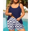 Plus Size Tankini Swimsuits – Women Two Piece Tankini Top with Shorts Flowy Swimsuit 2025 Bathing Suits(Navy Geometric)