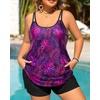Plus Size Tankini Swimsuits – Women Two Piece Tankini Top with Shorts Flowy Swimsuit 2025 Bathing Suits(Purple Leaves)
