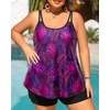 Plus Size Tankini Swimsuits – Women Two Piece Tankini Top with Shorts Flowy Swimsuit 2025 Bathing Suits(Purple Leaves)