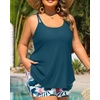 Plus Size Tankini Swimsuits – Women Two Piece Tankini Top with Shorts Flowy Swimsuit 2025 Bathing Suits(Teal Flower)