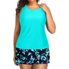 Plus Size Tankini with Skirt – Two Piece Swimsuit for Women Tummy Control Bathing Suit High Neck 2025 Swimwear(Aqua and Blue Floral)