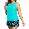 Plus Size Tankini with Skirt – Two Piece Swimsuit for Women Tummy Control Bathing Suit High Neck 2025 Swimwear(Aqua and Blue Floral)
