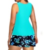 Plus Size Tankini with Skirt – Two Piece Swimsuit for Women Tummy Control Bathing Suit High Neck 2025 Swimwear(Aqua and Blue Floral)