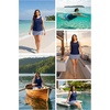 Plus Size Tankini with Skirt – Two Piece Swimsuit for Women Tummy Control Bathing Suit High Neck 2025 Swimwear(Navy Geometric)