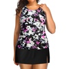 Plus Size Tankini with Skirt – Two Piece Swimsuit for Women Tummy Control Bathing Suit High Neck 2025 Swimwear(Purple Floral)