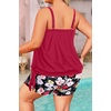 Tempt Me Plus Size Tankini Swimsuits for Women Bandeau Two Piece Bathing Suit Top with Shorts Blouson Swimwear(Red Flowers)