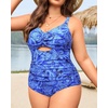 Tempt Me Women Plus Size One Piece Swimsuits – Tummy Control Bathing Suits 2025 Color Block Swimwear(Blue Paisley)
