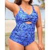 Tempt Me Women Plus Size One Piece Swimsuits – Tummy Control Bathing Suits 2025 Color Block Swimwear(Blue Paisley)