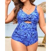 Tempt Me Women Plus Size One Piece Swimsuits – Tummy Control Bathing Suits 2025 Color Block Swimwear(Blue Paisley)