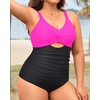 Tempt Me Women Plus Size One Piece Swimsuits – Tummy Control Bathing Suits 2025 Color Block Swimwear(Hot Pink)