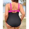 Tempt Me Women Plus Size One Piece Swimsuits – Tummy Control Bathing Suits 2025 Color Block Swimwear(Hot Pink)