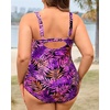 Tempt Me Women Plus Size One Piece Swimsuits – Tummy Control Bathing Suits 2025 Color Block Swimwear(Purple Pink Leaves)