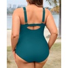 Tempt Me Women Plus Size One Piece Swimsuits – Tummy Control Bathing Suits 2025 Color Block Swimwear(Teal)