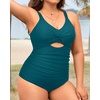 Tempt Me Women Plus Size One Piece Swimsuits – Tummy Control Bathing Suits 2025 Color Block Swimwear(Teal)