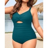 Tempt Me Women Plus Size One Piece Swimsuits – Tummy Control Bathing Suits 2025 Color Block Swimwear(Teal)