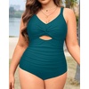 Tempt Me Women Plus Size One Piece Swimsuits – Tummy Control Bathing Suits 2025 Color Block Swimwear(Teal)