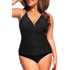 Tempt Me Women Plus Size Tankini Swimsuits – Two Piece Tummy Control Bathing Suits Ribbed Swimwear 2026 High Waisted Bottom(Black)