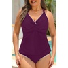 Tempt Me Women Plus Size Tankini Swimsuits – Two Piece Tummy Control Bathing Suits Ribbed Swimwear 2026 High Waisted Bottom(Purple)