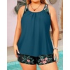 Tempt Me Women Plus Size Tankini Swimsuits – Two Piece Tummy Control Bathing Suits with Shorts 2025 Swimwear(Teal and Floral)