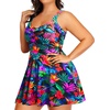 Tempt Me Women’s Plus Size Swim Dress – One Piece Swimsuits Tummy Control Bathing Suit Swimwear 2025(Colorful Leaves 2)