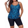 Plus Size Tankini Swimsuits – Athletic Two Piece Bathing Suits with Short for Women Swimwear with Pockets(Blue Paisley)