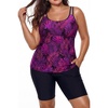 Plus Size Tankini Swimsuits – Athletic Two Piece Bathing Suits with Short for Women Swimwear with Pockets(Purple Leaves)