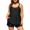 Plus Size Tankini Swimsuits – Women Two Piece Tankini Top with Shorts Flowy Swimsuit 2025 Bathing Suits(Black)