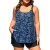 Plus Size Tankini Swimsuits – Women Two Piece Tankini Top with Shorts Flowy Swimsuit 2025 Bathing Suits(Blue Paisley)