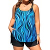 Plus Size Tankini Swimsuits – Women Two Piece Tankini Top with Shorts Flowy Swimsuit 2025 Bathing Suits(Blue Wavy Pattern)
