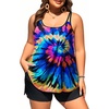 Plus Size Tankini Swimsuits – Women Two Piece Tankini Top with Shorts Flowy Swimsuit 2025 Bathing Suits(Colorful Tie Dye)