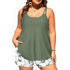 Plus Size Tankini Swimsuits – Women Two Piece Tankini Top with Shorts Flowy Swimsuit 2025 Bathing Suits(Green Palm Tree)