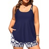 Plus Size Tankini Swimsuits – Women Two Piece Tankini Top with Shorts Flowy Swimsuit 2025 Bathing Suits(Navy Geometric)